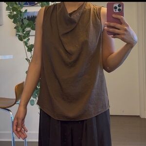 Brown Cowl Neck Sleeves Blouse Top